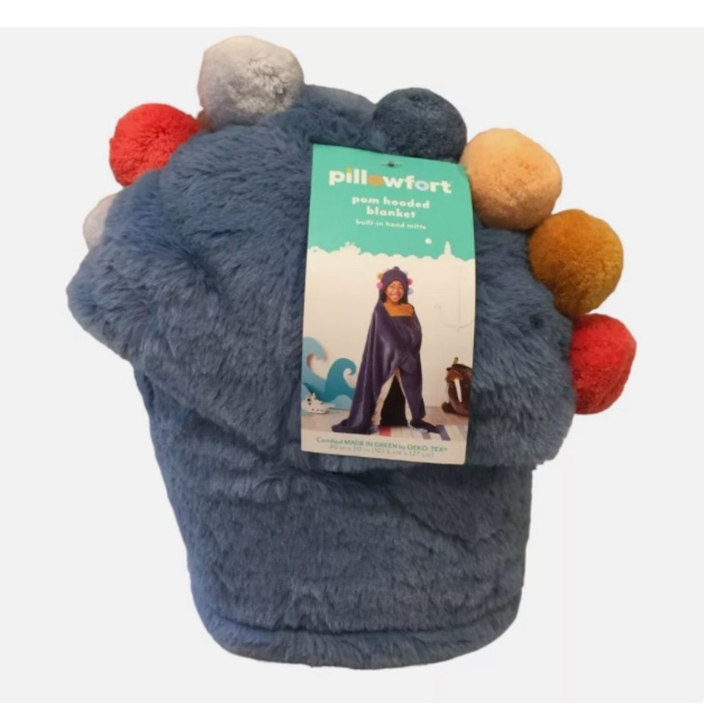 Pom hooded blanket.
